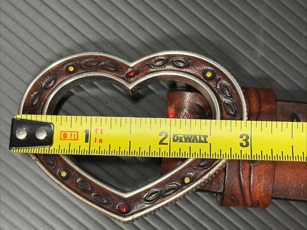 Brighton Leather Belt Womens Small 28 Brown Embossed Flower Heart Buckle Western - Picture 16 of 16